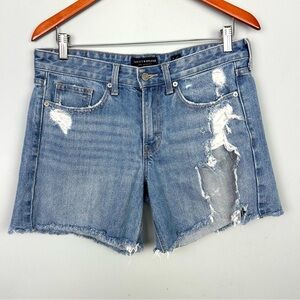 Lucky Brand 6/28 boyfriend high rise super distressed jean shorts light blue